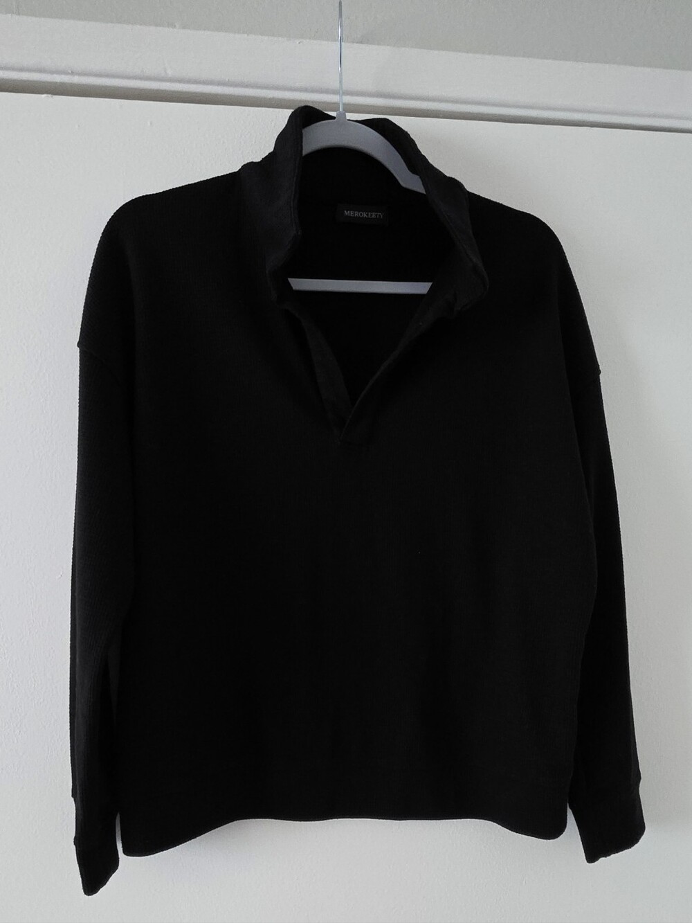 Mens Black Zip-Style Knit Sweater by MEROKEETY